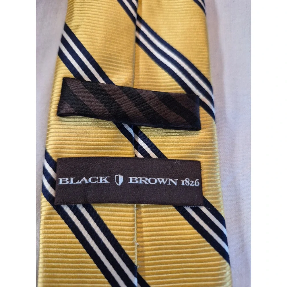 Black Brown 1826 Mens 100% Silk Necktie Yellow Navy White Repp Stripe Silk Tie